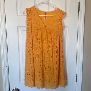 Eyelet Sleeveless Dress in Mustard Yellow